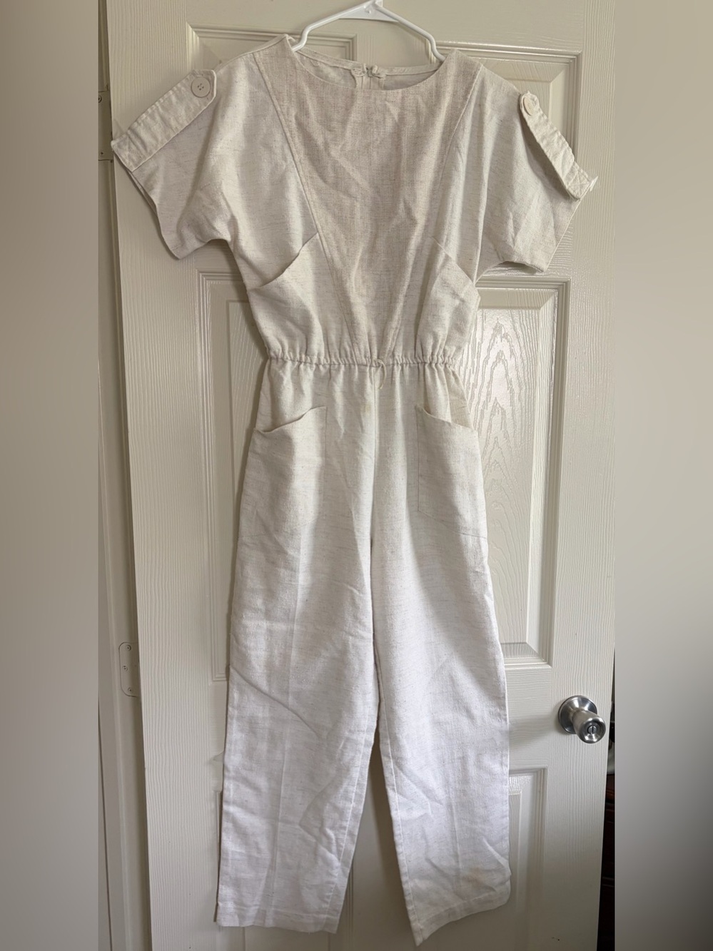 Women's Cream Linen-Blend Jumpsuit with Pockets